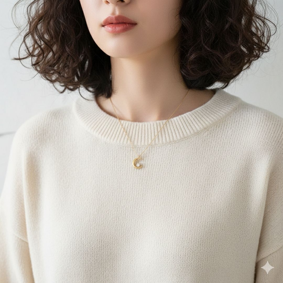 Minimal Gold Crescent Moon Pendant Necklace