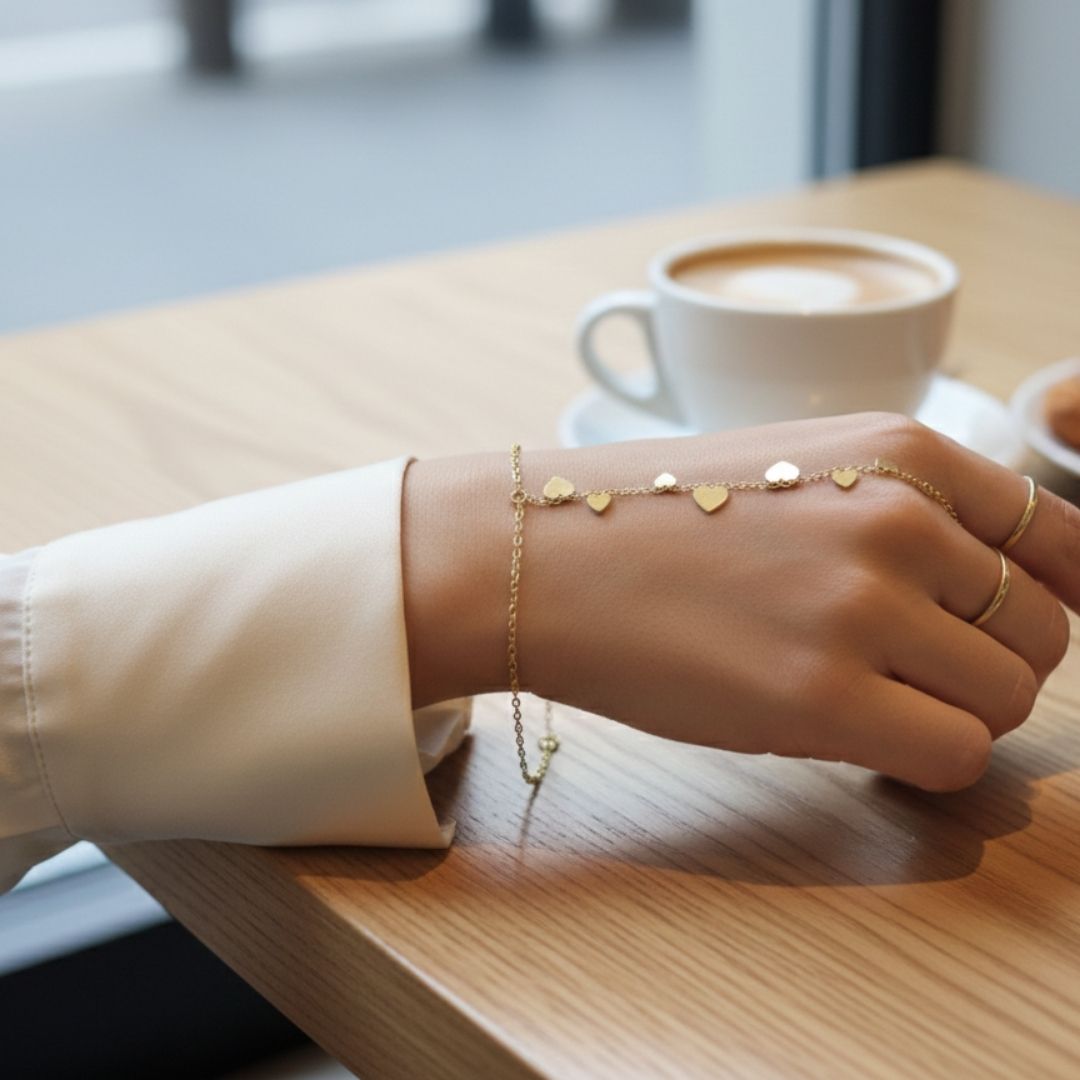 Minimal Gold Heart Hand Bracelet