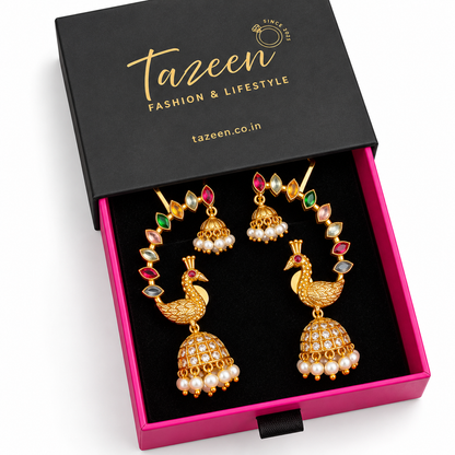 Peacock Motif Multicolour Kemp Stone Earcuff