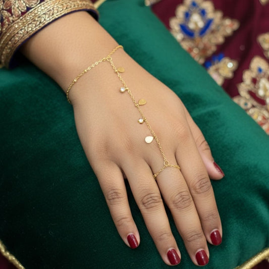 Anti-Tarnish Gold Hand Chain Bracelet with Stone Detailing
