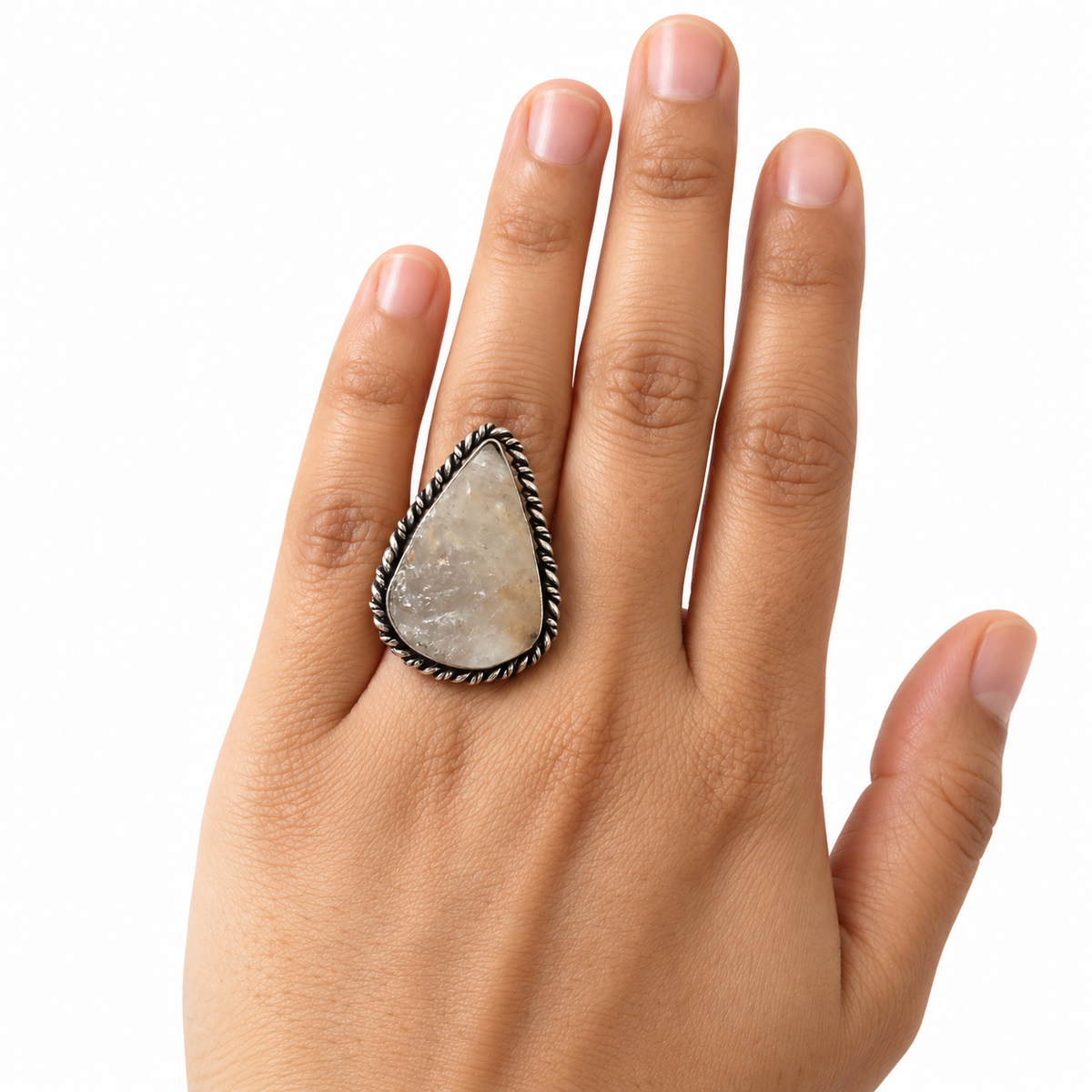Natural Quartz Stone Oxidized Silver Ring – Rustic Handmade Statement Jewelry