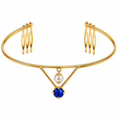 Gold-Plated Blue Stone Pearl Hairlet for Women