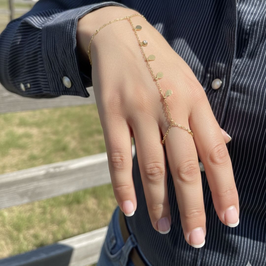 Anti-Tarnish Gold Hand Chain Bracelet with Stone Detailing