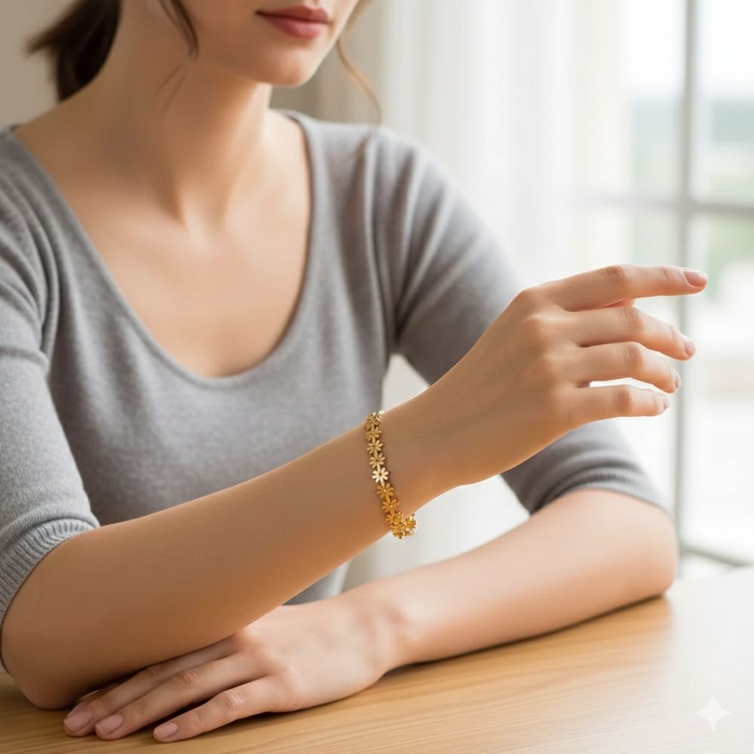 Gold Bloom Flower Bangle Bracelet