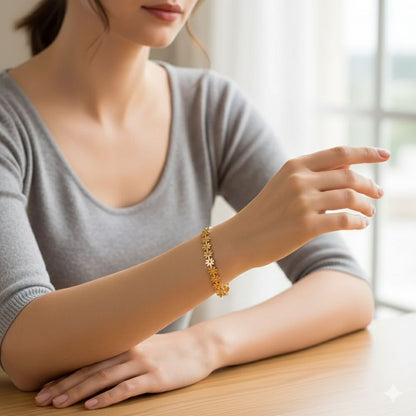 Gold Bloom Flower Bangle Bracelet