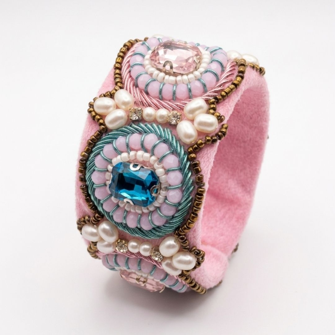 Blush Pink Handcrafted Beaded Statement Cuff