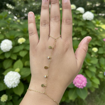 Anti-Tarnish Gold Hand Chain Bracelet with Stone Detailing