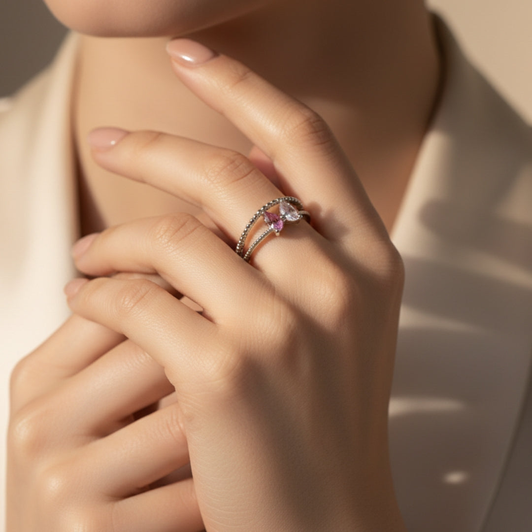 Silver Coated Twin Marquise Diamond Ring