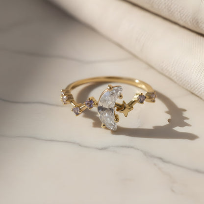 Gold Plated Crescent Star Ring