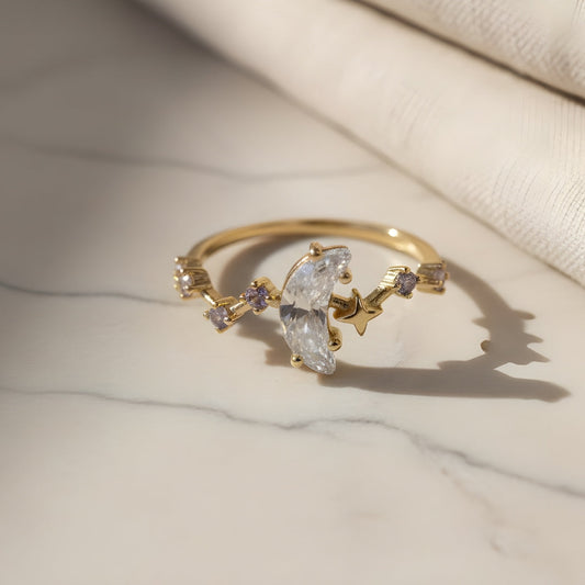 Gold Plated Crescent Star Ring