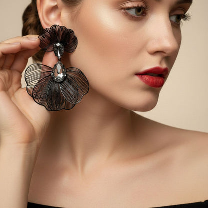 Black Floral Statement Earrings for Women – Lightweight Party Wear Earrings for Girls