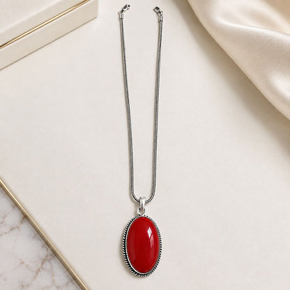 Red Oval Gemstone Pendant Necklace