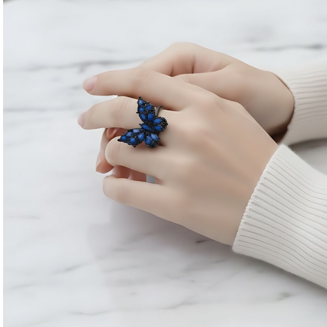 Premium Blue Butterfly Statement Ring for Women