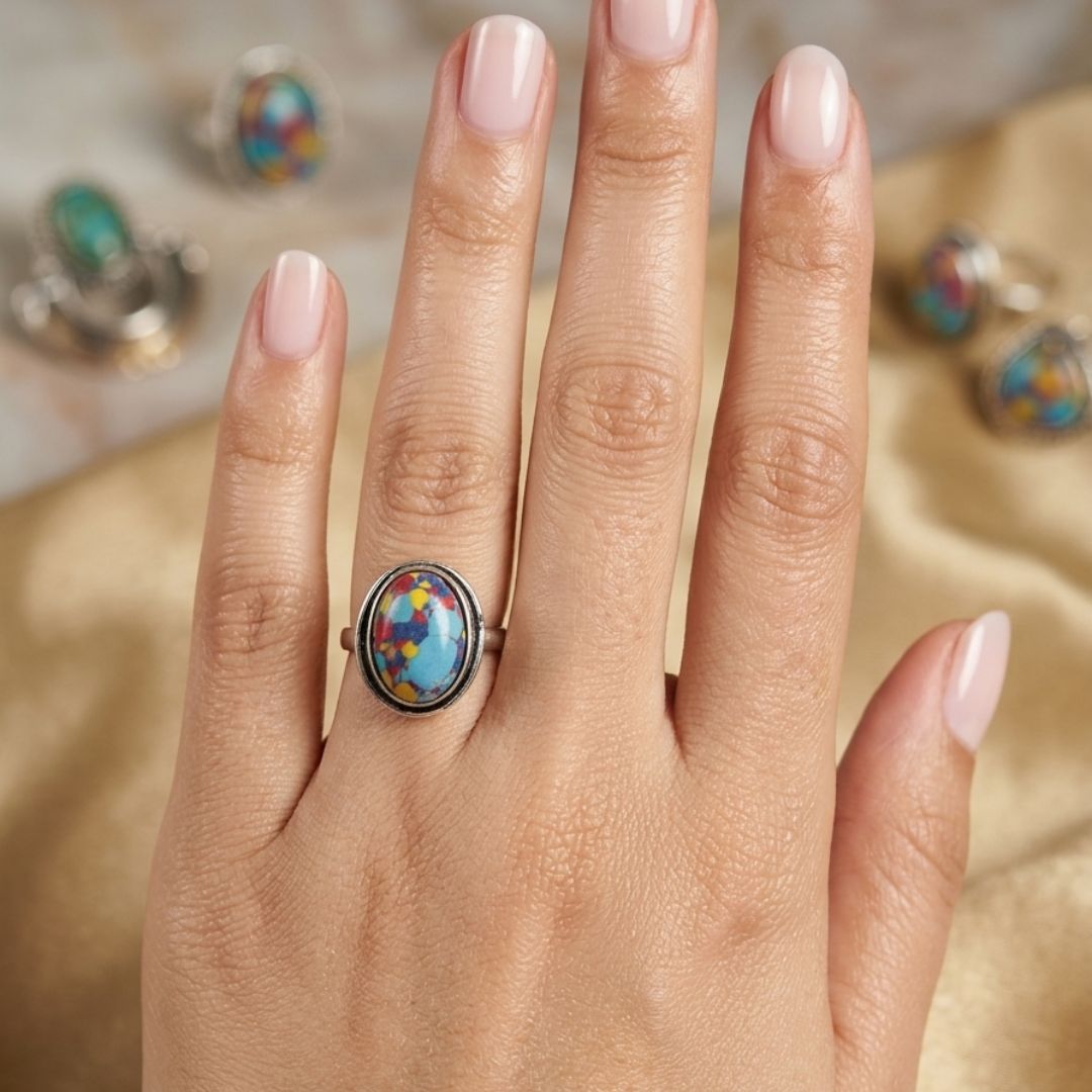 Vintage Lapis Multi Color Stone Silver Ring