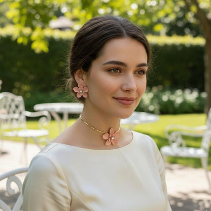 Blush Pink Floral Necklace & Earring Set