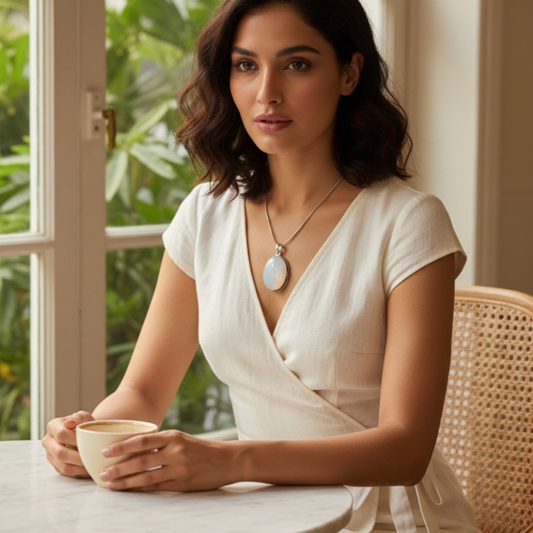 Moonlight Opal Oval Pendant Necklace