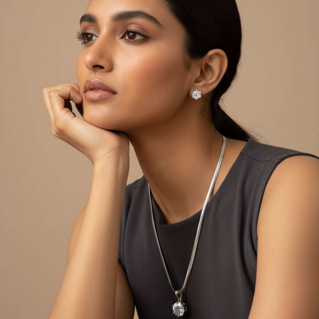 Elegant Solitaire American Diamond Necklace Set