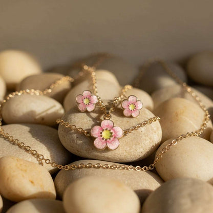 Pink Flower Charm Set – Kids Necklace & Earrings
