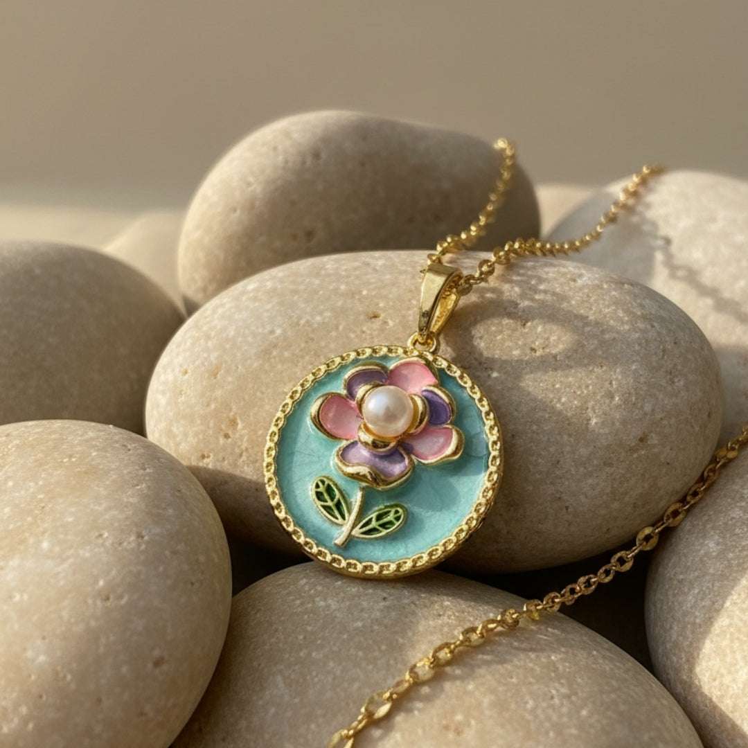 Anti-Tarnish Pastel Floral Medallion Pendant