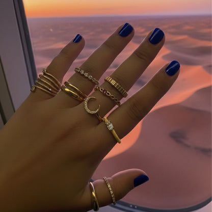 10-Piece Gold Finish Combo Ring Set for Women | Adjustable Daily Wear Rings