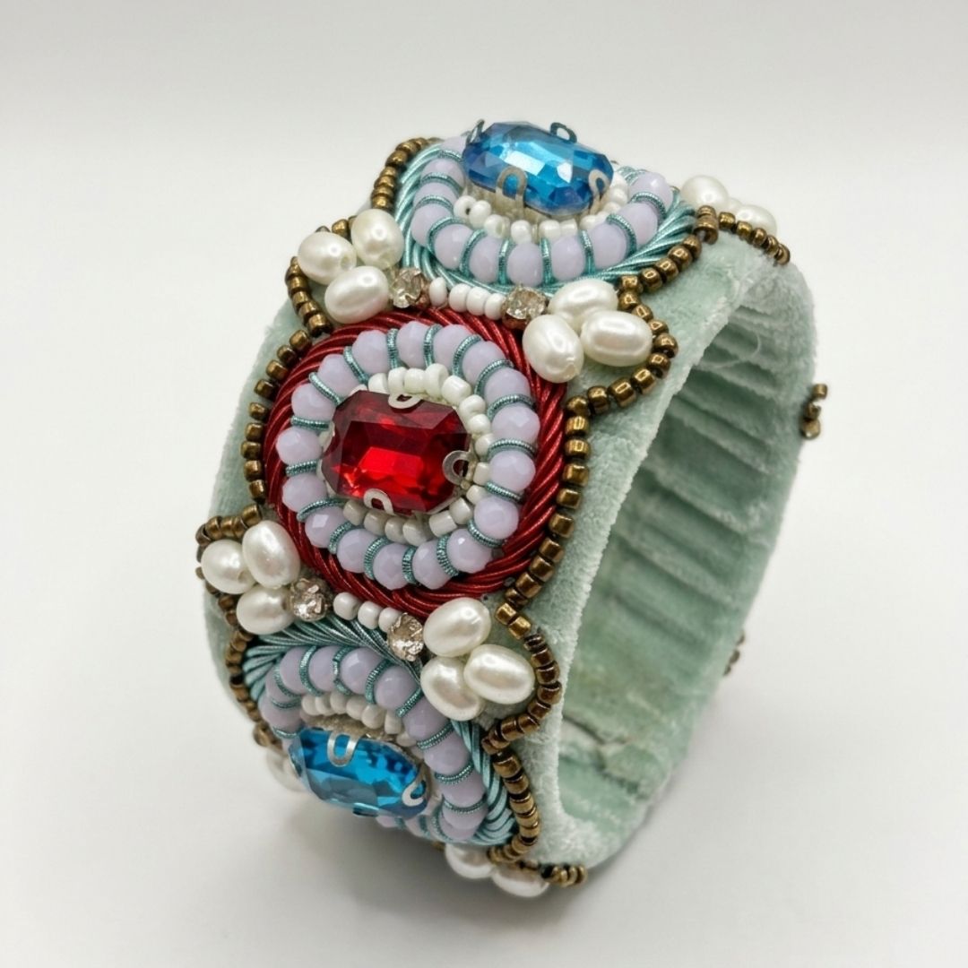 Handcrafted Beaded Statement Cuff Bracelet with Gemstone Accents
