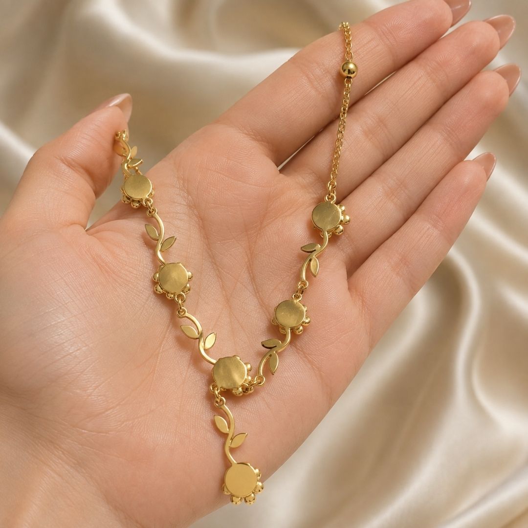 Elegant Gold Floral Y Necklace with Leaf and Flower Charms – Statement Jewelry