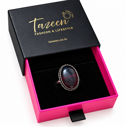 Oxidised Silver Deep Red Stone Statement Ring