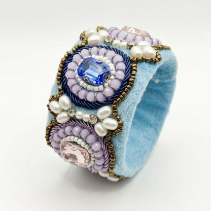 Royal Blue Gemstone Embellished Handmade Bracelet with Pearls