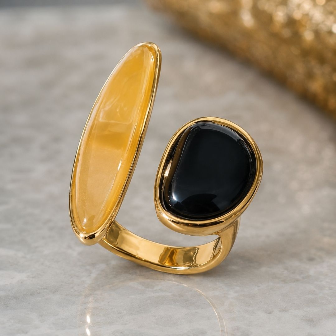 Brass 18K Gold-Plated Natural Stone Irregular Open Ring