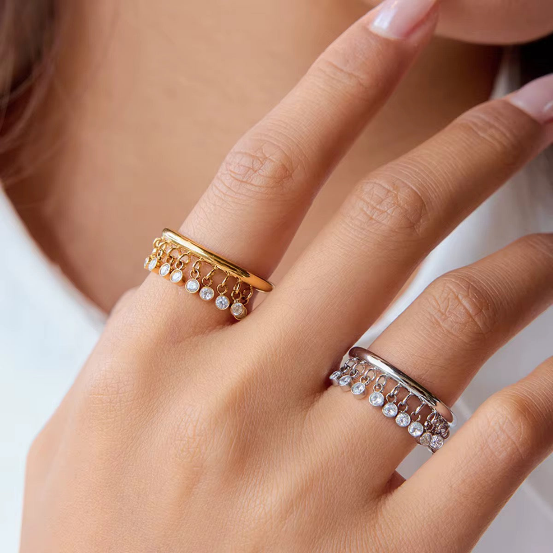 Dangle Charm Ring – 18K Silver Plated Anti-Tarnish Statement Ring
