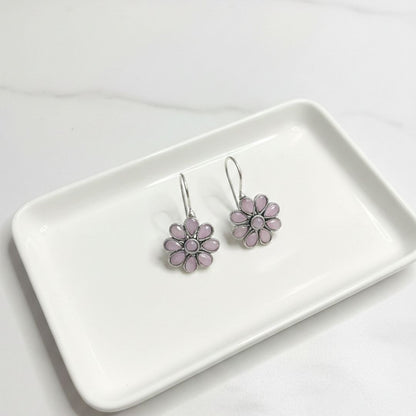 Pink Daisy Silver Hook Earrings – Floral Handmade Jewelry