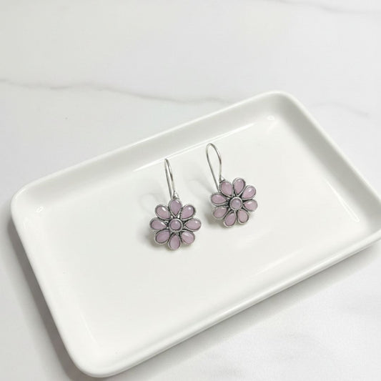 Pink Daisy Silver Hook Earrings – Floral Handmade Jewelry