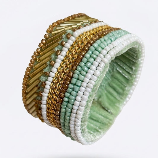 Mint & Gold Beaded Statement Cuff Bracelet