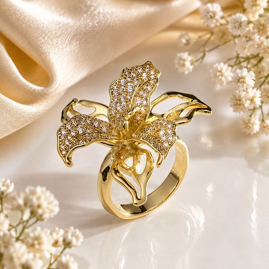 18KT Gold-Plated Stone-Studded Adjustable Finger Ring