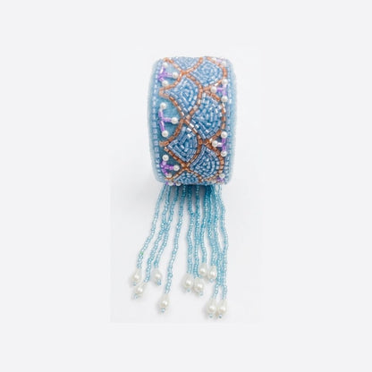 Sky Blue Beaded Handmade Bracelet with Pearl Tassels