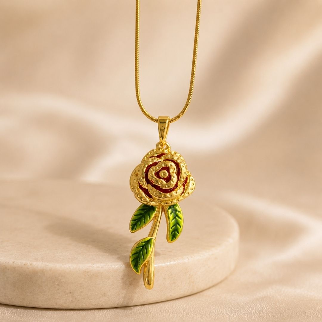 Anti-Tarnish Rose Pendant Necklace for Women