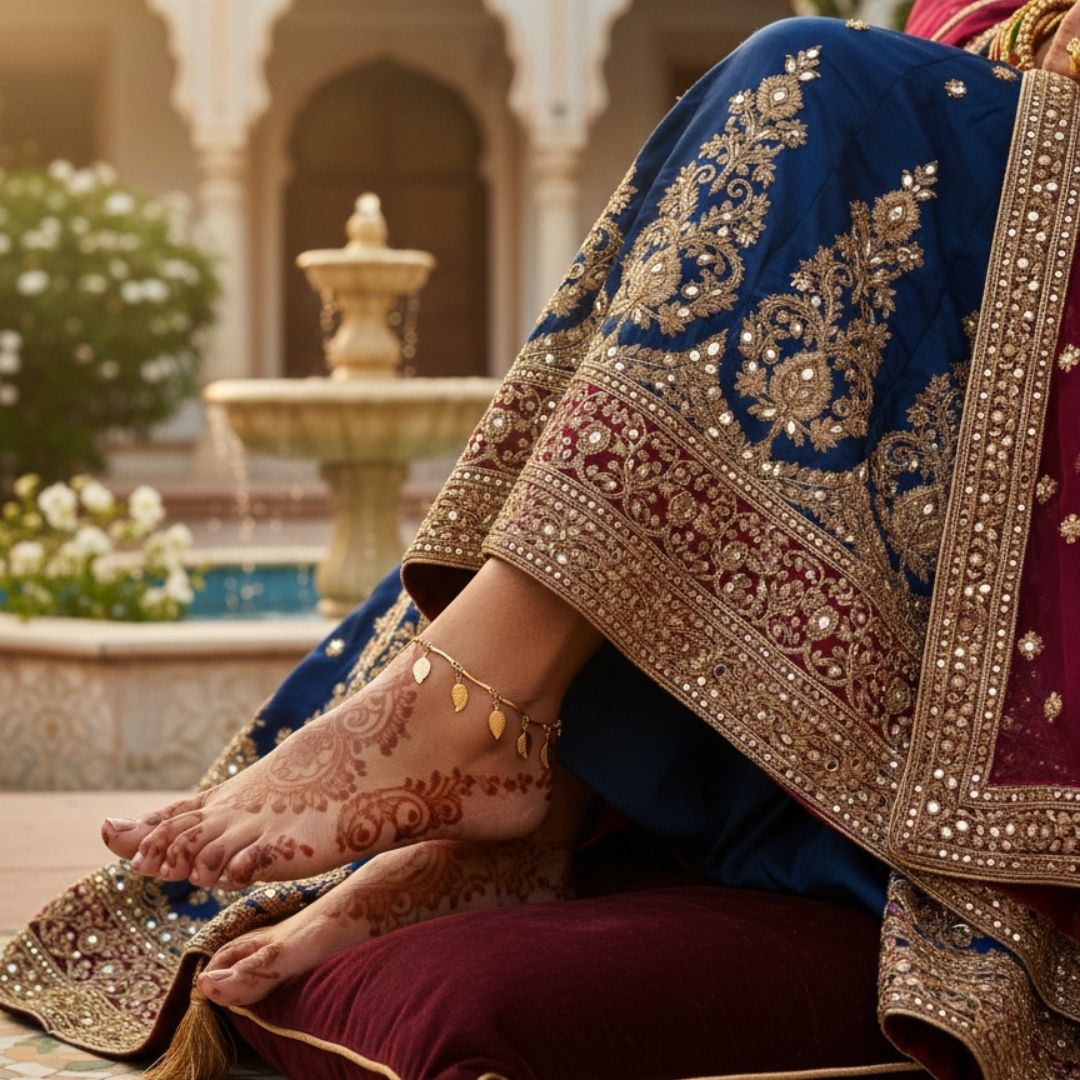 Elegant Leaf Drop Anklet | Lightweight Gold Finish Foot Jewelry