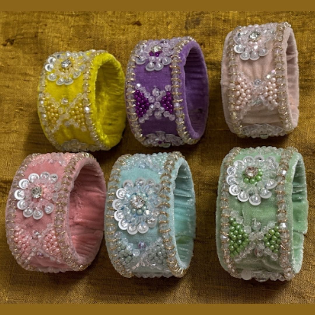 Handmade Adjustable Vintage-Inspired Beaded Velvet Cuff Bracelet