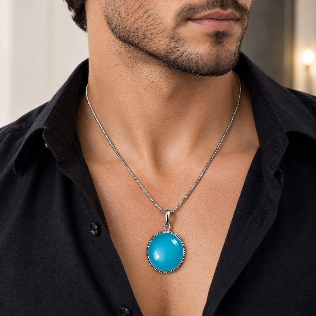Blue Oval Gemstone Pendant Necklace