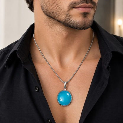 Blue Oval Gemstone Pendant Necklace
