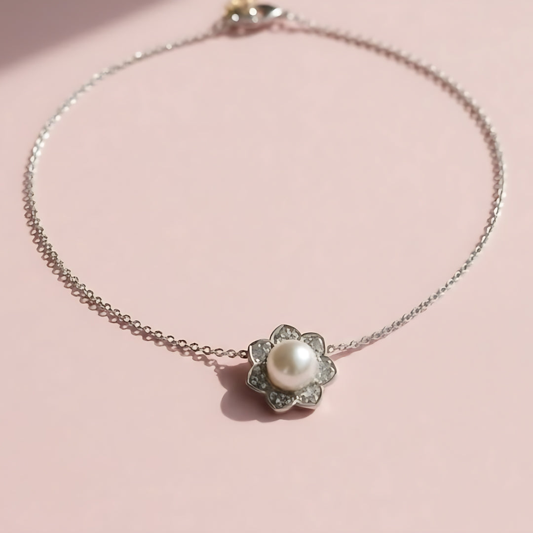 Silver Pearl Blossom Pendant Necklace