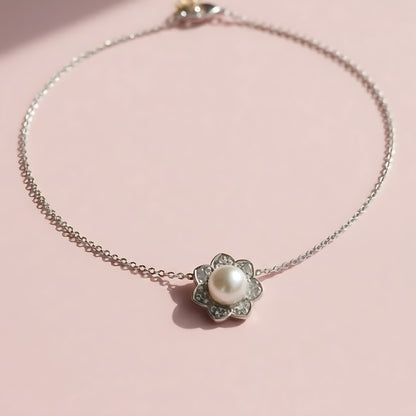 Silver Pearl Blossom Pendant Necklace