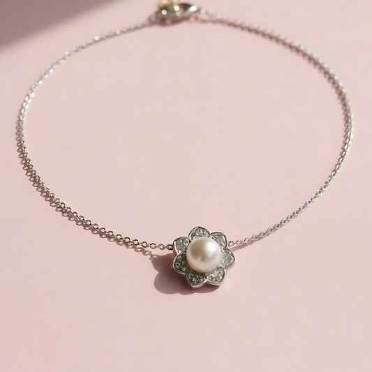 Silver Pearl Blossom Pendant Necklace