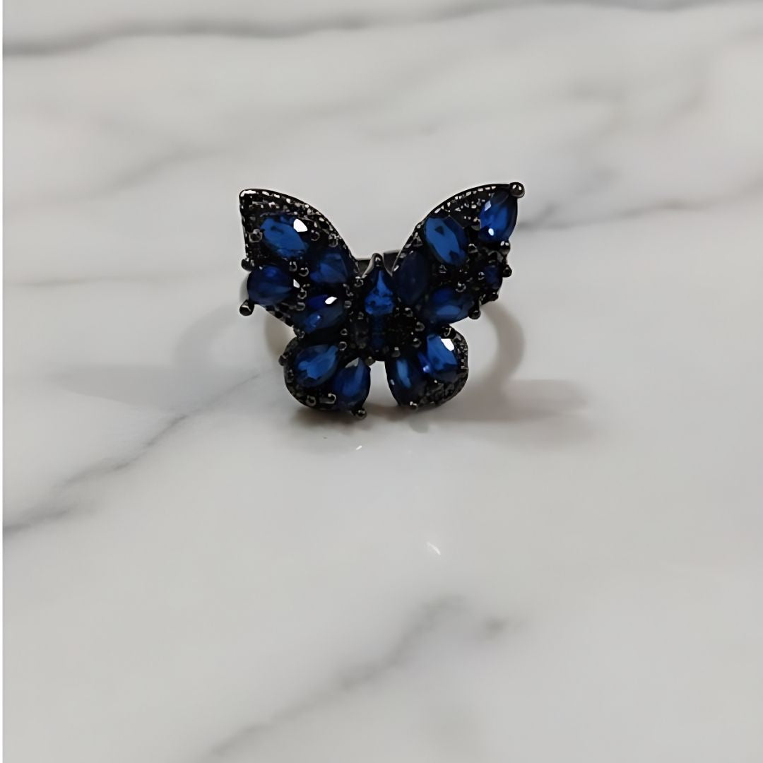 Premium Blue Butterfly Statement Ring for Women