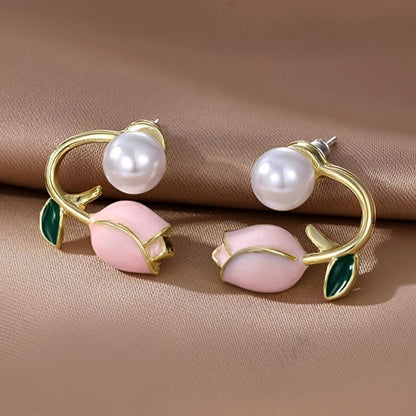 Gold-plated tulip and pearl stud earrings