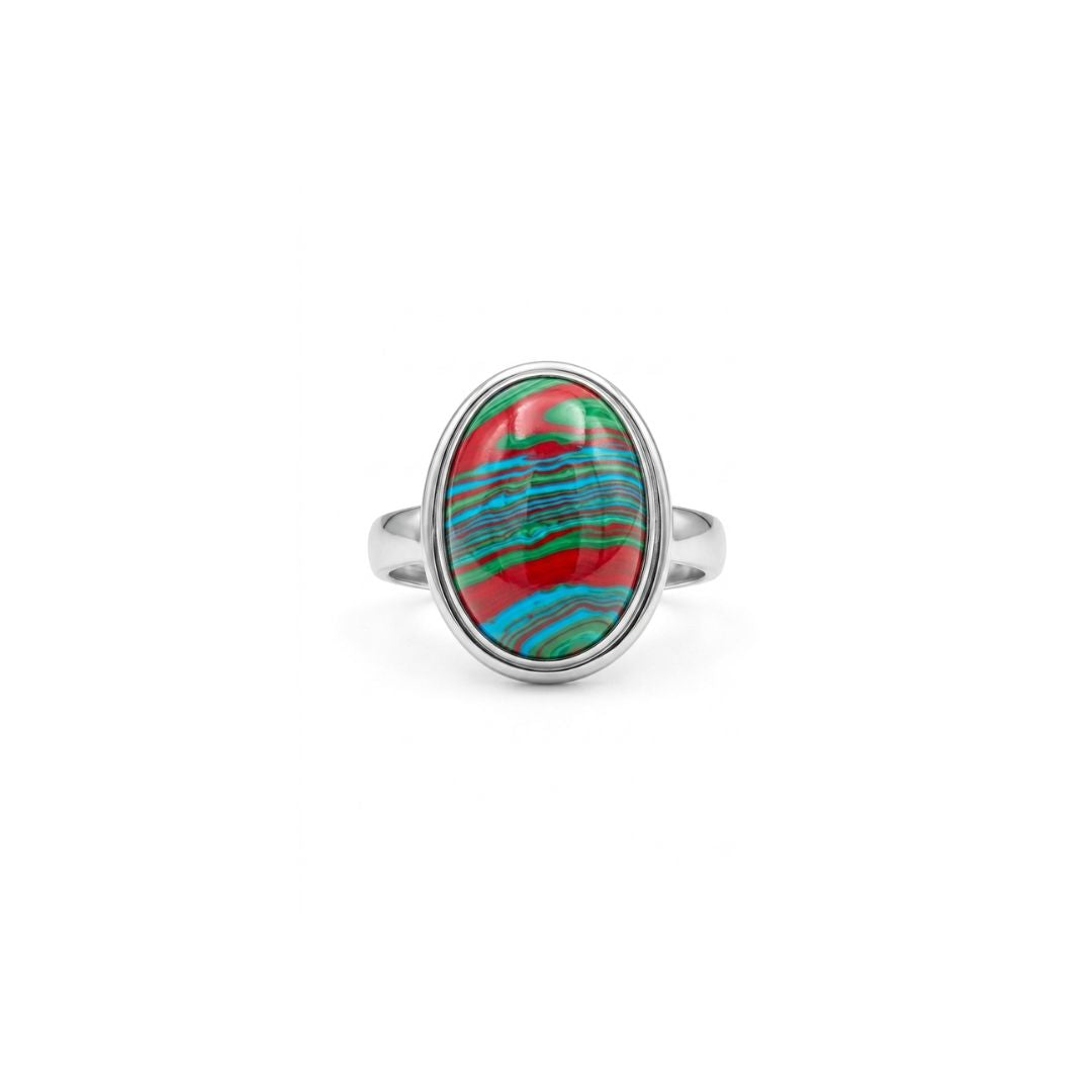 Multicolor Oval Stone Ring in German Silver-Tone Setting