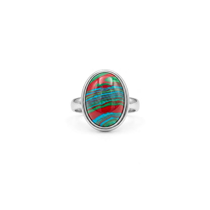 Multicolor Oval Stone Ring in Silver-Tone Setting