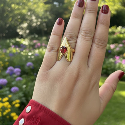 Inferno Gold Statement Ring with Red Crystal