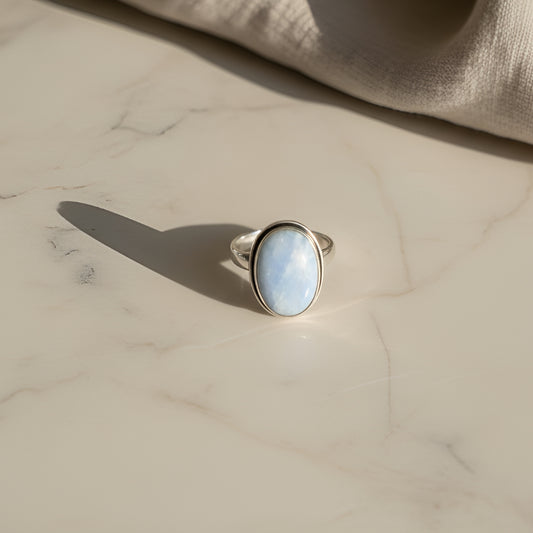 Oxidized Silver Blue Chalcedony Ring