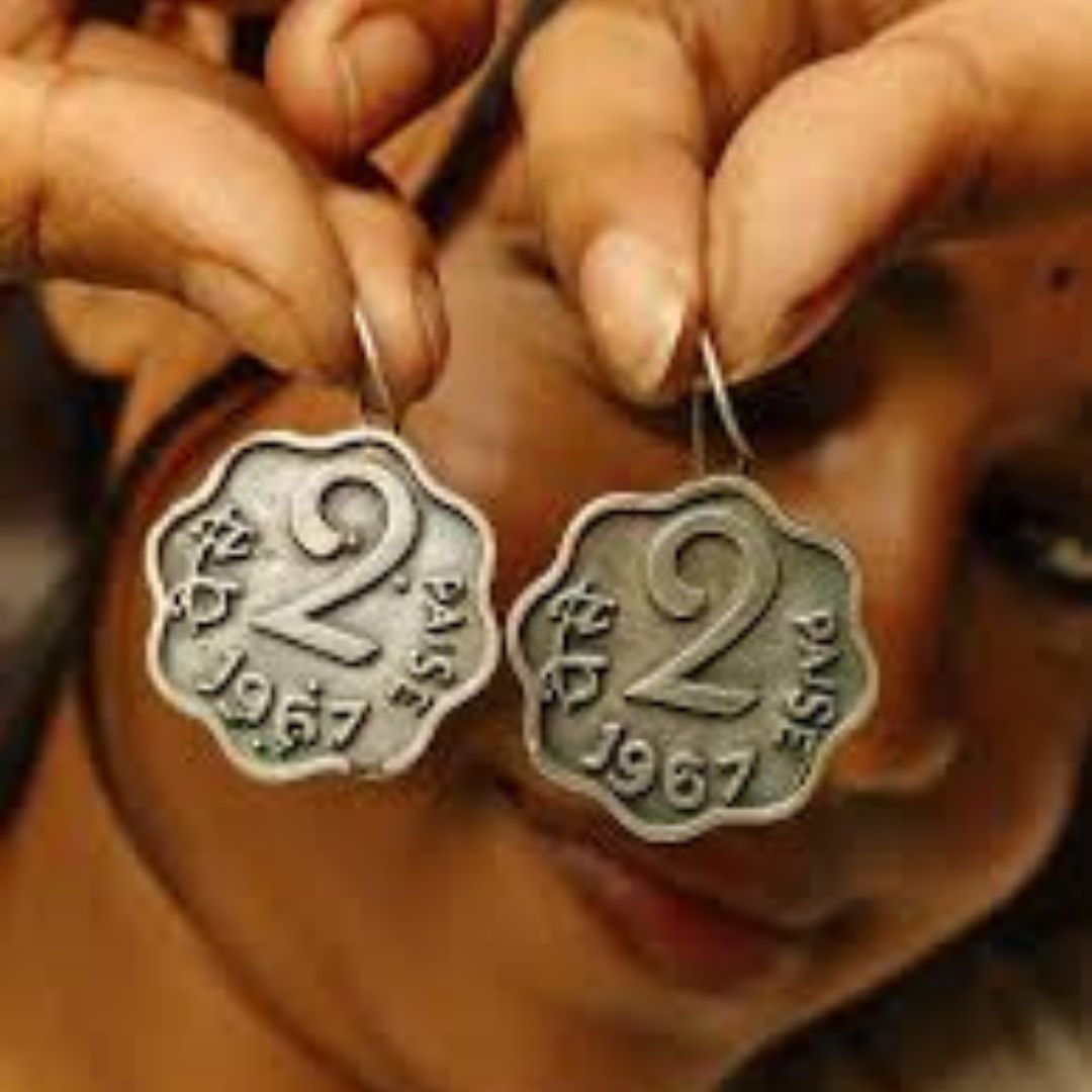 Antique German Silver 2 Paisa Coin Earrings | Oxidized Traditional Jewelry